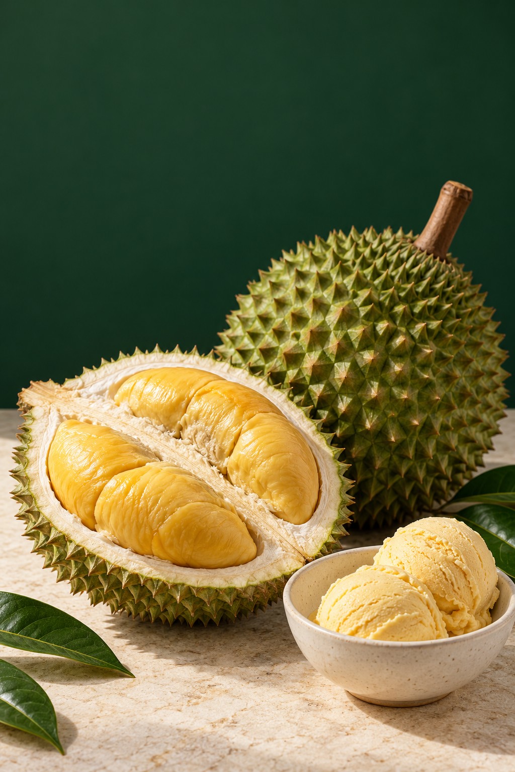 Hình minh họa Musang King với múi vàng và kem sầu riêng